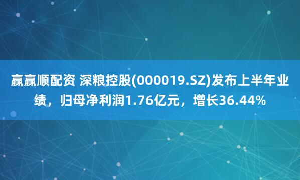 赢赢顺配资 深粮控股(000019.SZ)发布上半年业绩，归母净利润1.76亿元，增长36.44%