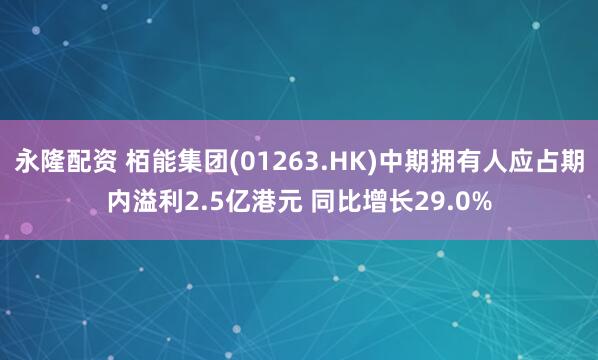永隆配资 栢能集团(01263.HK)中期拥有人应占期内溢利2.5亿港元 同比增长29.0%